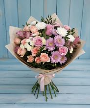 Букет цветов из:  Хризантемы, Розы и Альстромерии в Алейске Алтайский край